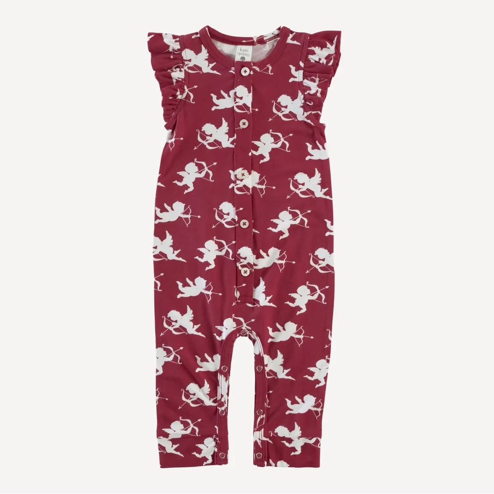Kate Quinn bamboo sleeveless ruffle arm button sport jumpsuit cupids 3-6m